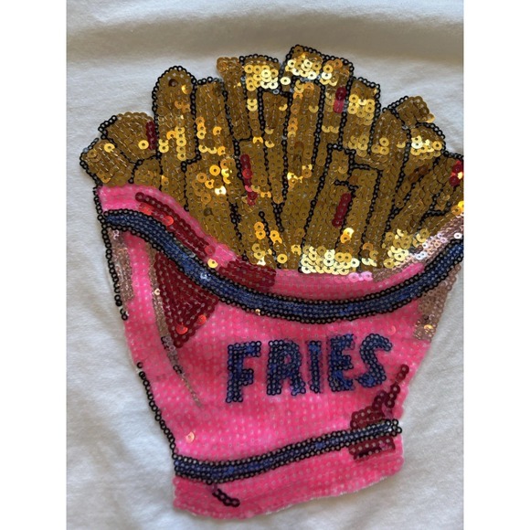 Lola And The Boys French Fries Sequin Crewneck White T-shirt Size 12 - Picture 3 of 8